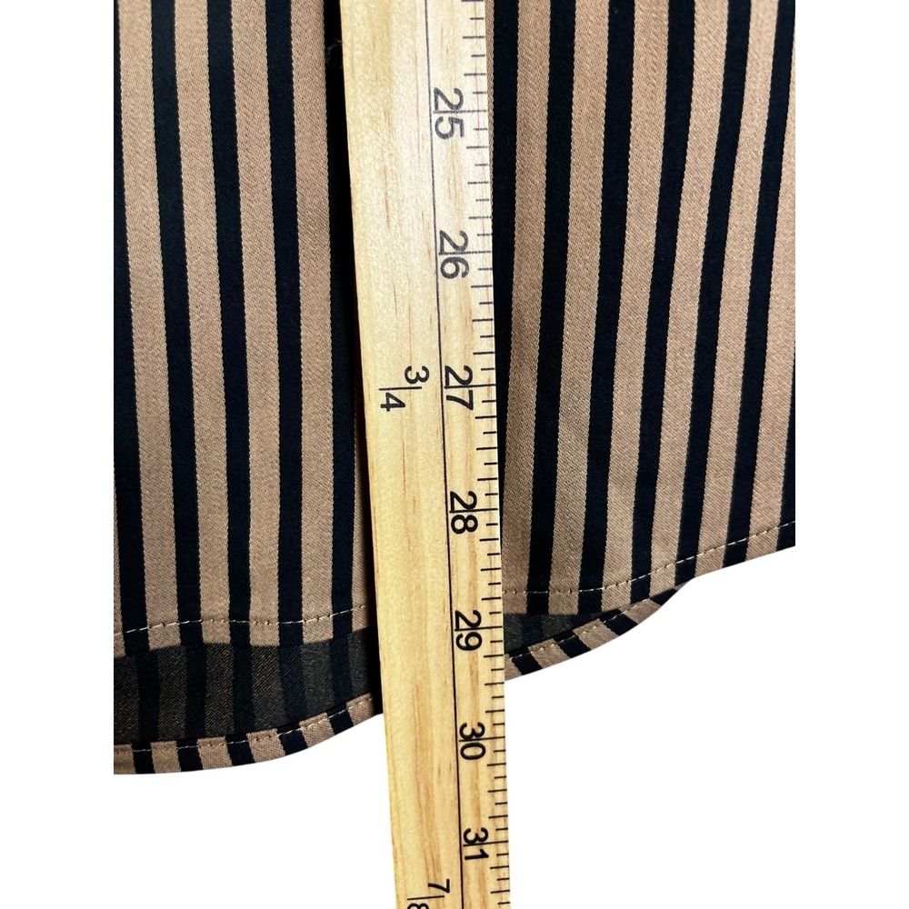 Chicos Tan Black Striped Blouse 2 US 12 14 Long Sleeve Button Front - Picture 3 of 9